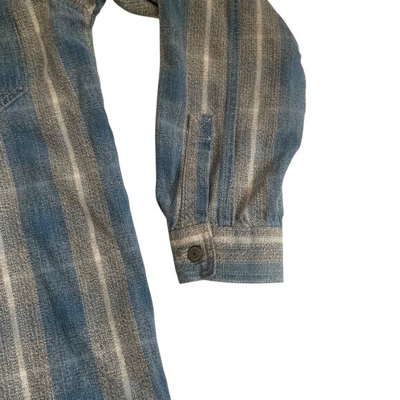 Levi's Men's Size M VTG Salt And Pepper Surf Stripe Denim Grunge Work Shirt - Picture 16 of 16